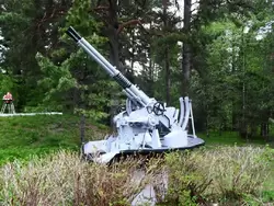 Шепелёво. 37-мм спаренная зенитная корабельная установка у мемориала «Балтийцам»